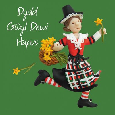 Dydd Gwyl Dewi Hapus - Tarjeta del día de St Davids en idioma galés para dama galesa