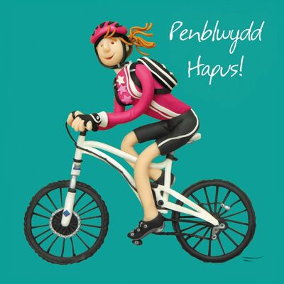 Penblwydd Hapus - Geburtstagskarte für Radfahrerin in walisischer Sprache