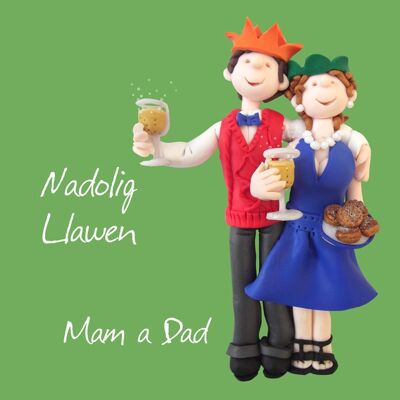 Nadolig Llawen Mam a Dad Tarjeta de Navidad en idioma galés