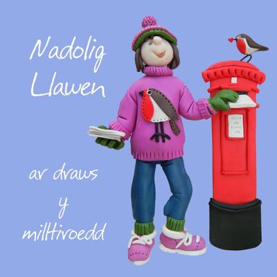 Nadolig Llawen ar draws y milltiroedd Welsh language Christmas card
