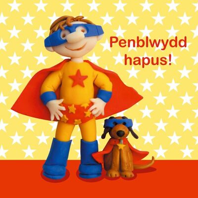 Penblwydd hapus - tarjeta de cumpleaños en galés de superhéroe