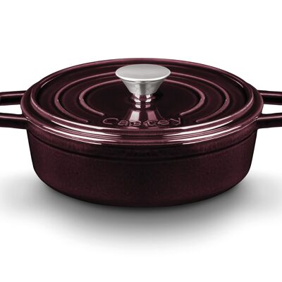 Enamel coated cast iron shallow cocotte with lid purple sapphire 22 cm