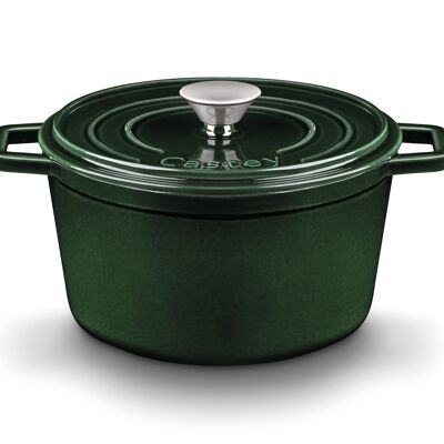 Enamel coated cast iron deep cocotte with lid jade 20 cm