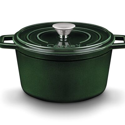 Enamel coated cast iron deep cocotte with lid jade 20 cm