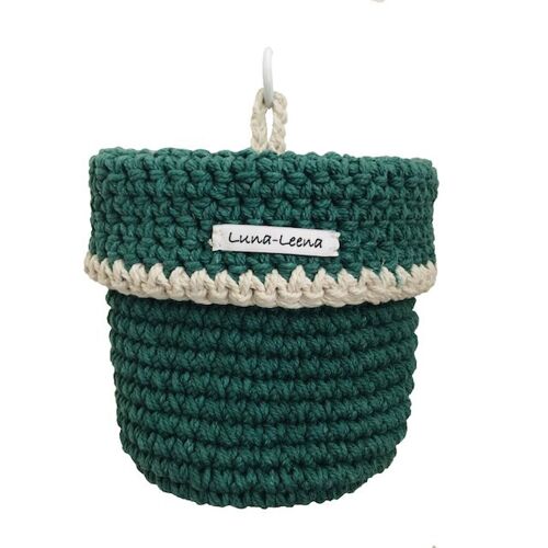 sustainable hanging basket made of cotton - pine green - handmade in Nepal - crochet basket green