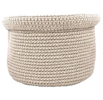 panier / rangement durable en coton - blanc cassé - crocheté à la main au Népal - panier au crochet blanc cassé 1