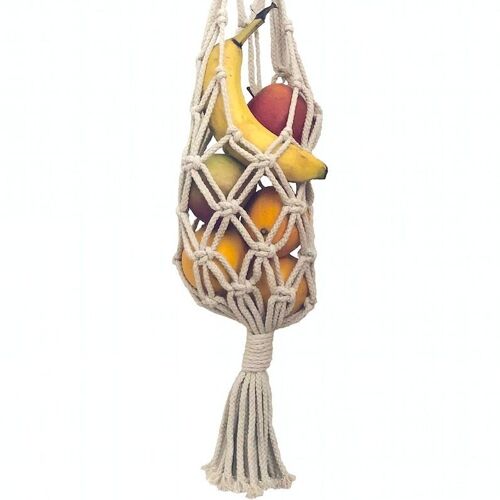 sustainable storage / plant hanger macrame made of cotton - off-white - handmade in Nepal - macrame storage hanger