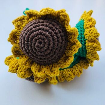 bouquet de tournesols durable en coton biologique - jaune - fait main au Népal - bouquet de tournesols au crochet 6
