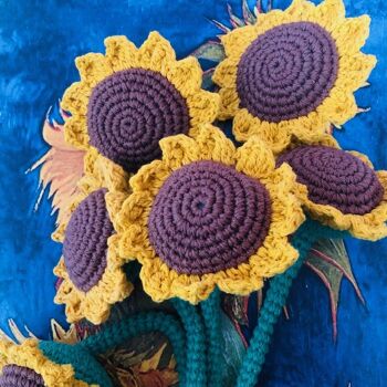 bouquet de tournesols durable en coton biologique - jaune - fait main au Népal - bouquet de tournesols au crochet 7