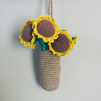 bouquet de tournesols durable en coton biologique - jaune - fait main au Népal - bouquet de tournesols au crochet 3