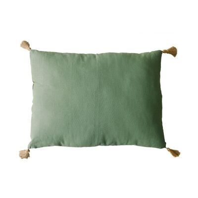 Cuscino rettangolare, 50x70 cm, Verde Argilla, con pompon in iuta, Collezione PANAMA