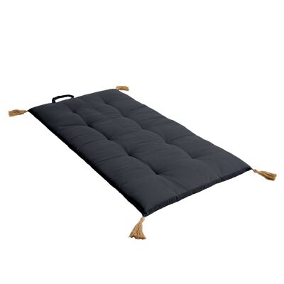 Futon Matelassé, 60 x 120cm, Gris Foncé, Pompons Jute, Collection PANAMA