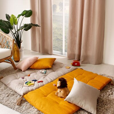 PANAMA folding futon with jute pompoms Mustard 60x120cm