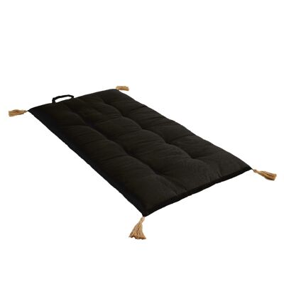 Futon repliable PANAMA avec pompons jute Noir 60x120cm