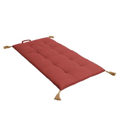 PANAMA folding futon with jute pompoms Terracotta 60x120cm