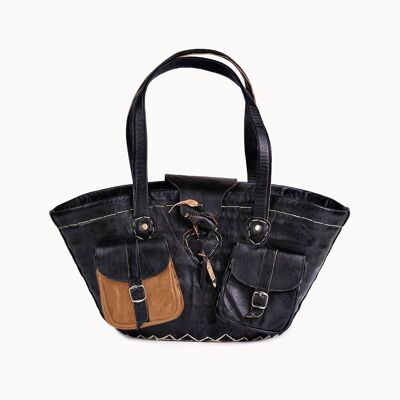 Panier en cuir 'Saint Tropez' noir