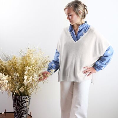 Maglia poncho da donna in lana e cashmere color écru