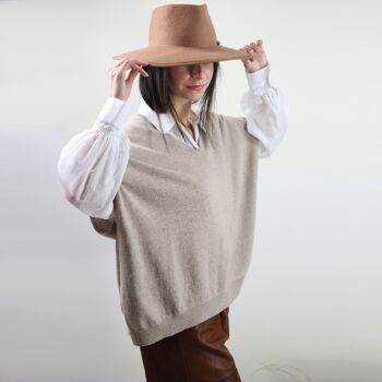 Pull poncho femme beige clair en laine et cachemire 6