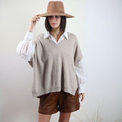 Women's light beige wool and cashmere poncho sweater