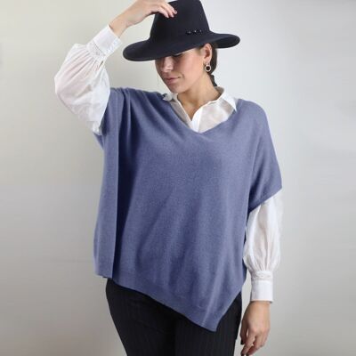 Women's denim blue wool and cashmere poncho sweater