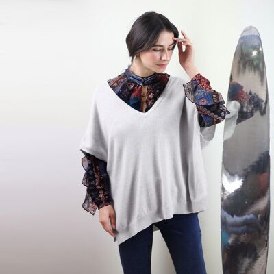 Women's pearl poncho sweater in wool and cashmere