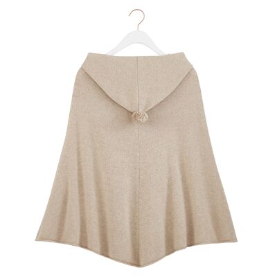 Women's light beige wool and cashmere hooded poncho