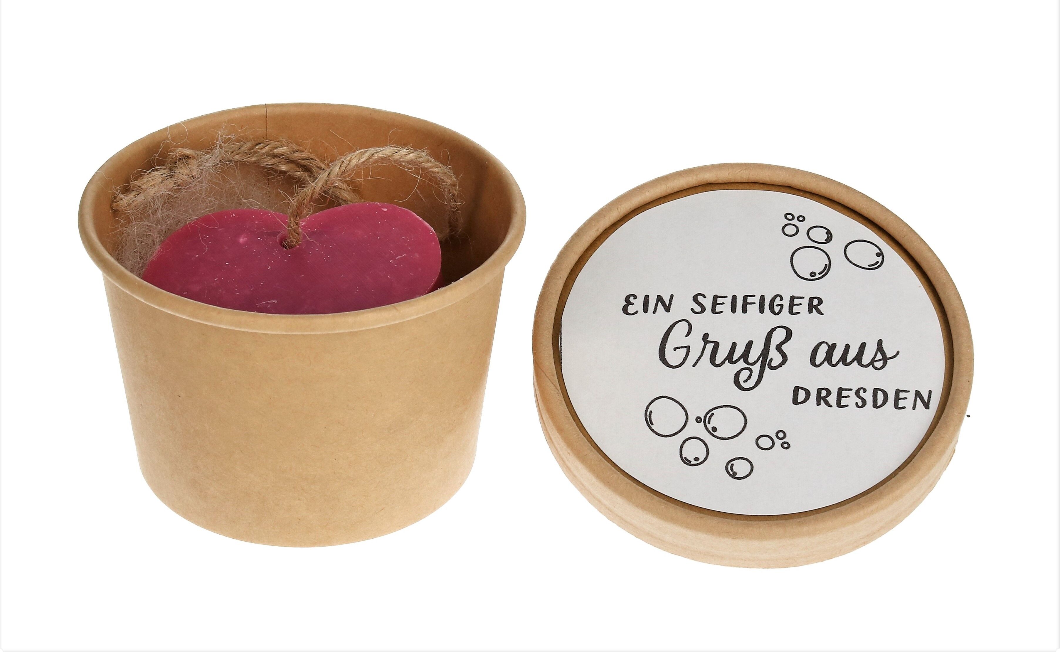 Sapone a cuore in latta "Un saluto saponoso" - design individuale