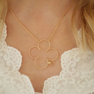 Collar brillante Mon Grand Clover -Cadena chapada en oro y oro de 14k