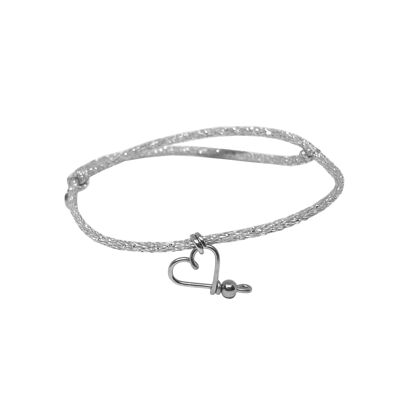 Bracelet mon Coeur à paillettes -Argent massif 925 et lien pailleté