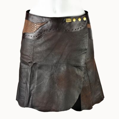 Mini Skirt 'Inlay' Leather brown
