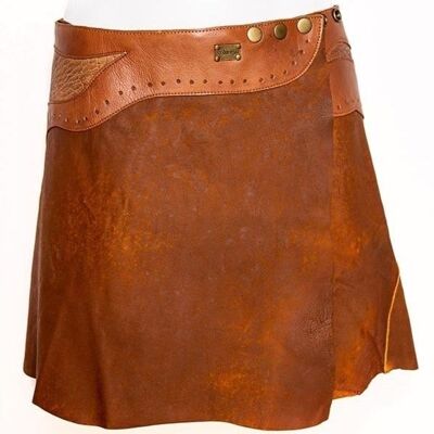 Mini Skirt 'Inlay' Leather cognac