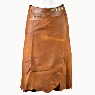 Midi Skirt 'Boho' Leather cognac