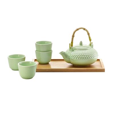 Service à thé Tanaka avec 4 bols et plateau en bambou