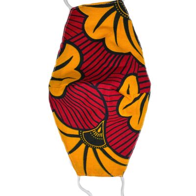 3-lagige Ankara/Kente-Gesichtsfiltermasken – rote/gelbe Blume