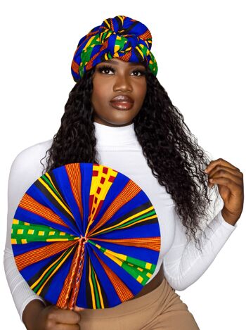 Kente/Ankara Turban Donut head wrap, fan and head band - Jaune (Kente) - Head wrap 3