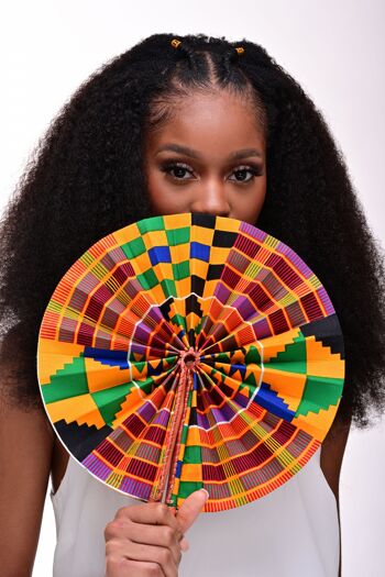 Kente/Ankara Turban Donut head wrap, fan and head band - Jaune (Kente) - Head wrap 4