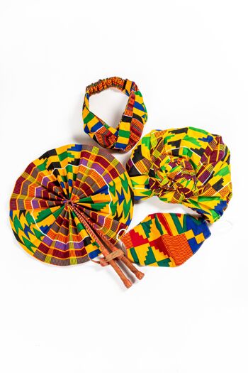 Kente/Ankara Turban Donut head wrap, fan and head band - Jaune (Kente) - Head wrap 10