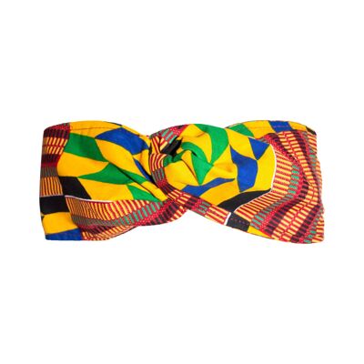 Kente/Ankara Turban Donut Head Wrap, abanico y diadema - Amarillo (Kente) - Diadema para bebés/niños (2-12 años)