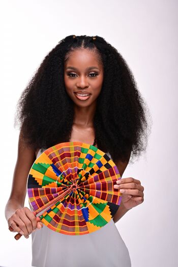 Kente/Ankara Turban Donut head wrap, fan and head band - Noir & Blanc - Headwrap/Fan Combo 5