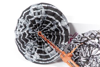 Kente/Ankara Turban Donut head wrap, fan and head band - Noir & Blanc - Headwrap/Fan Combo 9
