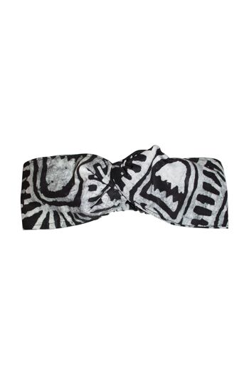 Kente/Ankara Turban Donut head wrap, fan and head band - Noir & Blanc - Bandeau 1