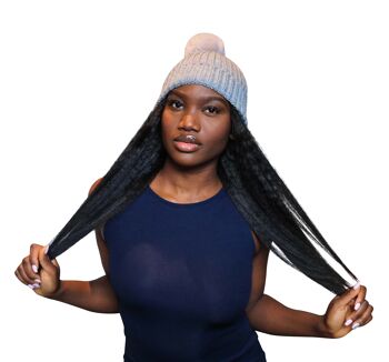 Kinky Straight Wig Hat : Cheveux attachés au bonnet Bobble Pom Pom - Crème - 14" 4