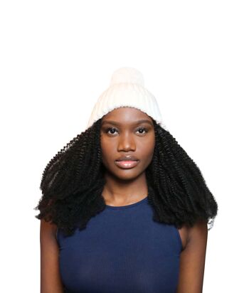 Kinky Coarse Wig Hat : Cheveux attachés au bonnet Bobble Pom Pom - Crème - 16" 1