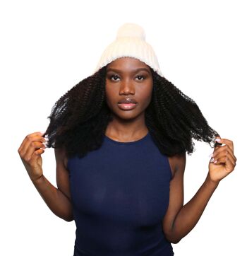 Kinky Coarse Wig Hat : Cheveux attachés au bonnet Bobble Pom Pom - Crème - 16" 3