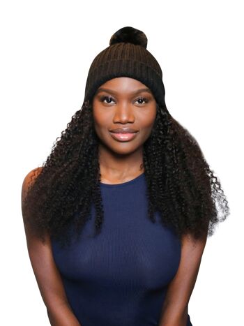 Kinky Coarse Wig Hat : Cheveux attachés au bonnet Bobble Pom Pom - Crème - 16" 6