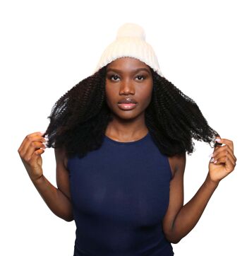 Kinky Coarse Wig Hat : Cheveux attachés au bonnet Bobble Pom Pom - Crème - 20" 3