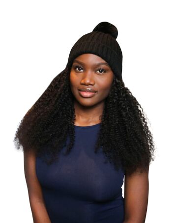 Kinky Coarse Wig Hat : Cheveux attachés au bonnet Bobble Pom Pom - Crème - 20" 7