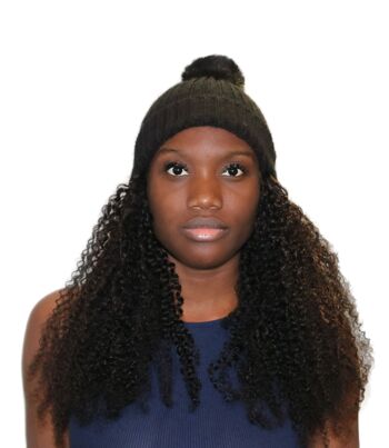 Kinky Curls Wig Hat : Cheveux attachés au bonnet Bobble Pom Pom - Crème - 16" 1