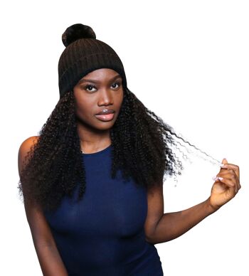 Kinky Curls Wig Hat : Cheveux attachés au bonnet Bobble Pom Pom - Crème - 16" 7