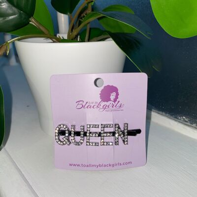 Fermaglio per capelli Word/Slogan Accessori con pavé di strass con strass - QUEEN - Grigio argento